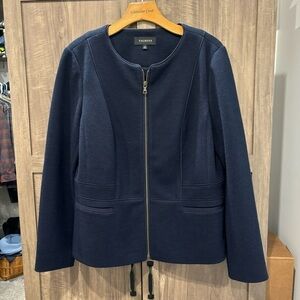 Talbots Blazer Jacket 12 Navy Blue Zip Front Lined